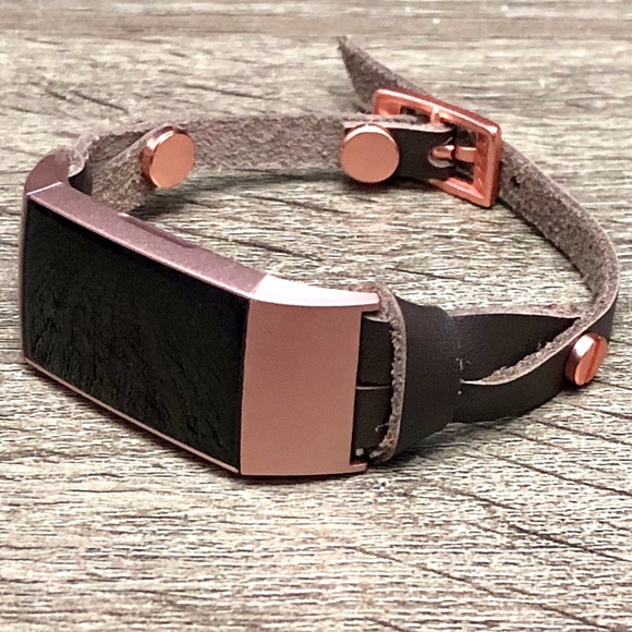 Dark Brown RoseGold Charge 4 Slim Leather Bracelet - Picture 1 of 8